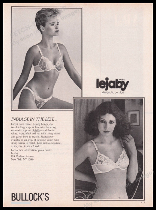 Lejaby Paris Lingerie 1980s Print Advertisement Ad 1983 Bra Panties Sexy Fetch the Paper!