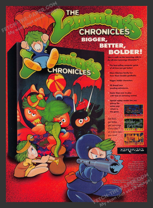 1994 Print Advertisement Lemmings Chronicles Video Game Ad.