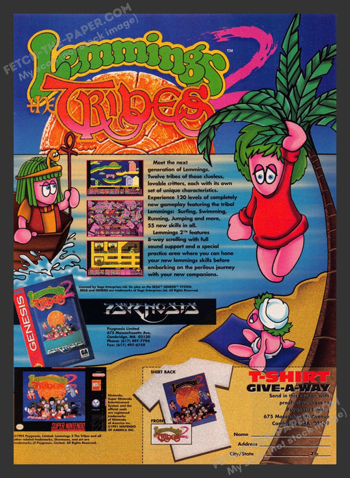 1994 Print Advertisement Lemmings Tribes Video Game Ad.
