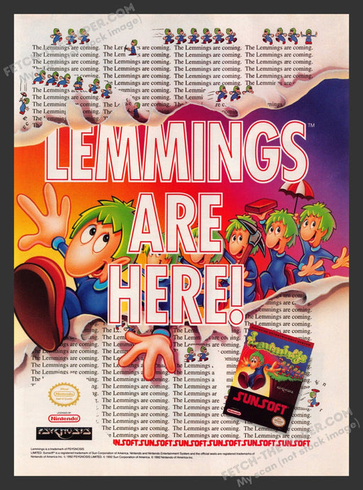 1992 Print Advertisement Lemmings Video Game Ad.