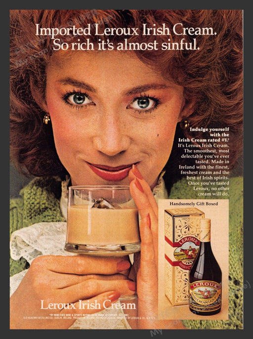 1983 Leroux Irish Cream "So rich it's almost sinful" Print Advertisement Ad
