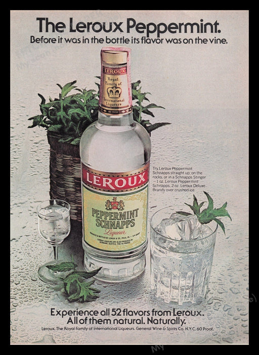 Leroux Peppermint Schnapps 1970s Print Advertisement Ad 1978 Mint Fetch the Paper!
