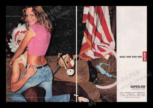 Levi's 2000s Print Advertisement Ad (2 pages) 2001 Super Low Cute Couple Fetch the Paper!