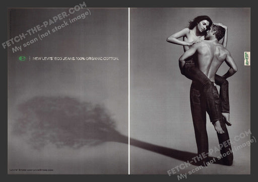 2007 Print Advertisement 2 Page Levi's Eco Jeans Organic Sexy Shirtless Couple.