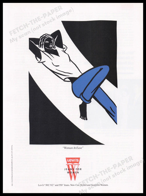 Levi's "Woman At Ease" 1990s Print Advertisement Ad 1991 Jeans Fetch the Paper!
