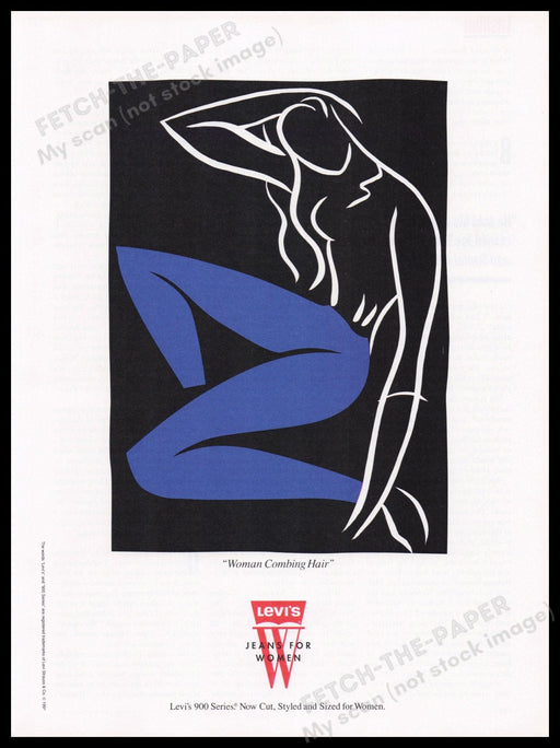 Levi's "Woman Combing Hair" 1990s Print Advertisement Ad 1991 Jeans Fetch the Paper!