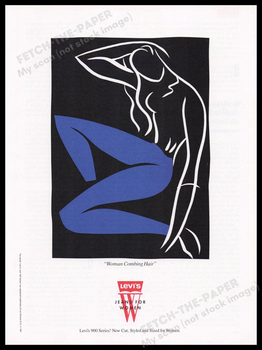 Levi's "Woman Combing Hair" 1990s Print Advertisement Ad 1991 Jeans Fetch the Paper!