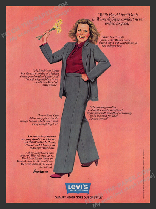 1983 Print Advertisement Levi's Womenswear "Bend Over" Blazer Plus Clothing Ad.