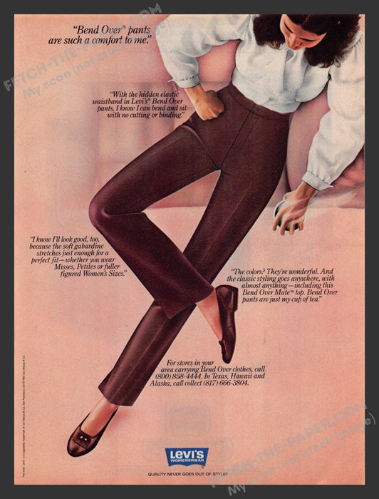 1983 Print Advertisement Levi's Womenswear "Bend Over" Pants Clothing Ad.