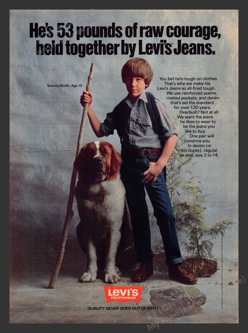 1981 Levi's Youthwear Boy & St. Bernard Dog Print Advertisement Ad