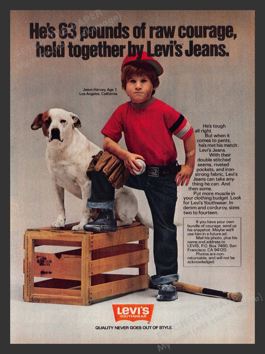 1979 Levi's Youthwear Jeans Jason Harvey & His Dog Print Advertisement Ad