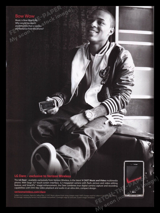 LG Glare Cell Phone 2000s Print Advertisement Ad 2008 Bow Wow Rapper Fetch the Paper!