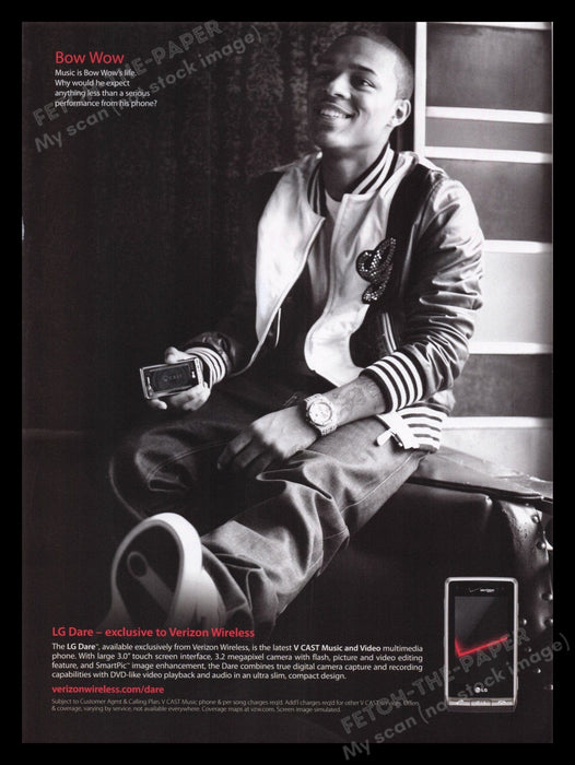 LG Glare Cell Phone 2000s Print Advertisement Ad 2008 Bow Wow Rapper Fetch the Paper!