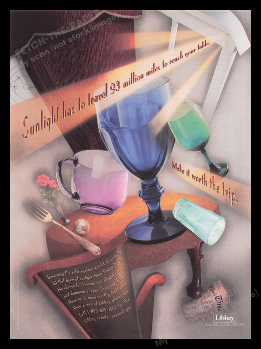 Libbey 1990's Print Advertisement Ad 1995 Glassware Colored Fetch the Paper!