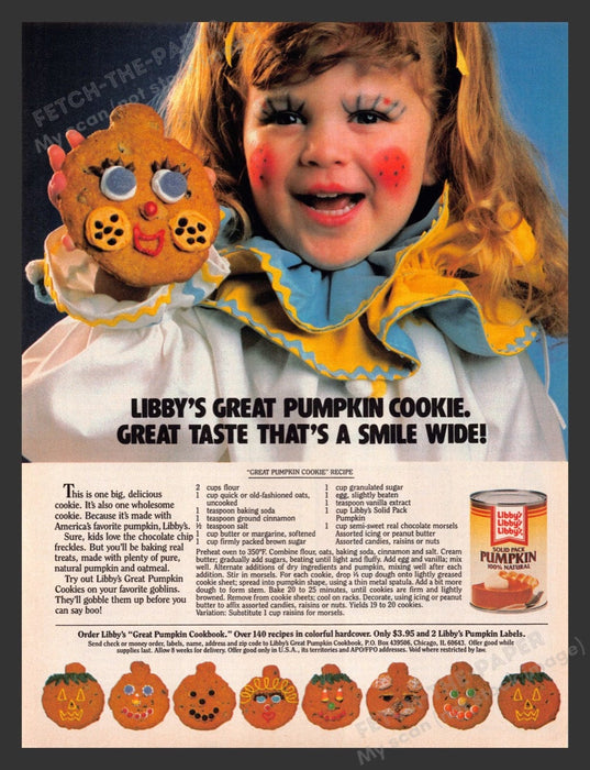 1985 Libby's Great Pumpkin Cookie Recipe Print Advertisement Ad