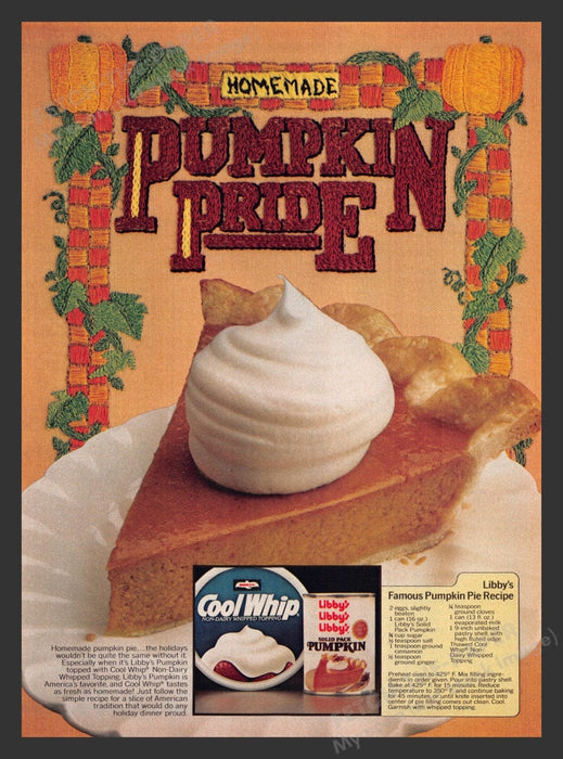 1980 Libby's Pumpkin & Cool Whip Pumpkin Pie Recipe Print Advertisement Ad