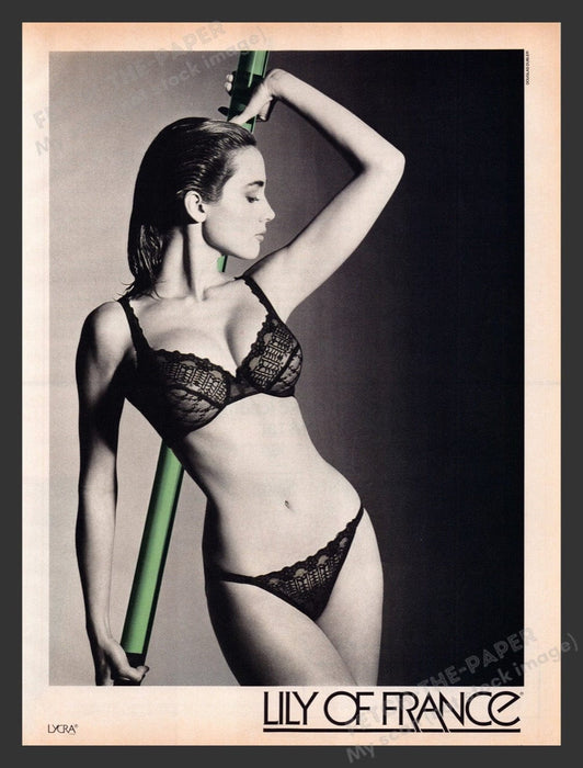 1987 Lily of France Sexy Model Black Lace Bra & Panty Print Advertisement Ad
