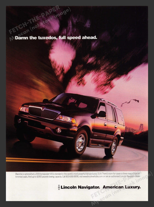 Lincoln 2000s Print Advertisement 2000 Navigator Road SUV San Fransisco City Fetch the Paper!