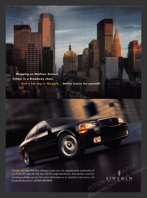 2001 Lincoln LS Car Madison Avenue New York City Print Advertisement Ad