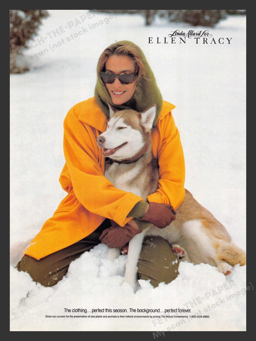 1990 Linda Allard for Ellen Tracy Clothing Husky Dog Print Advertisement Ad