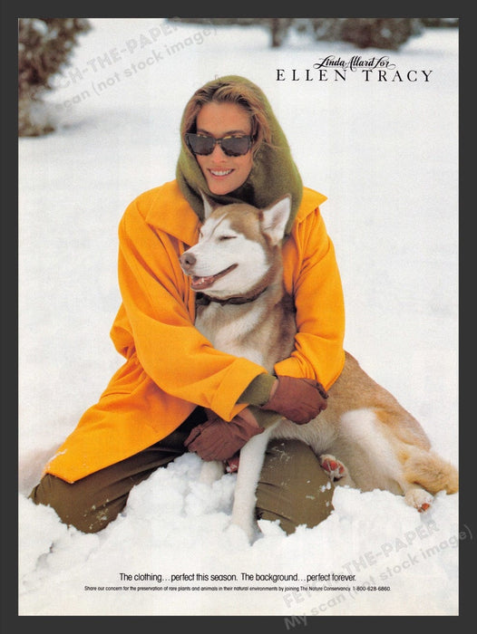1990 Linda Allard for Ellen Tracy Clothing Husky Dog Print Advertisement Ad