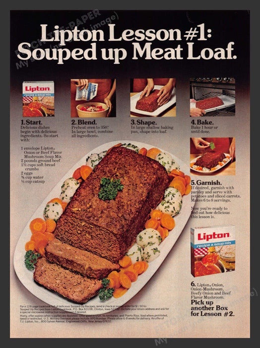 1980 Lipton Soup Mix "Souped Up Meat Loaf" Recipe Print Advertisement Ad