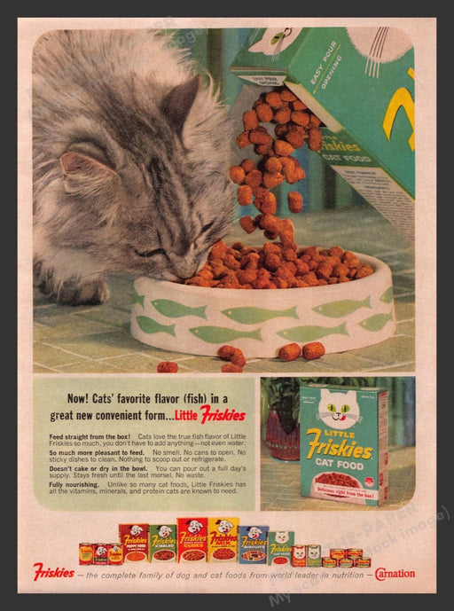 1964 Little Friskies Cat Food Gray Kitty Print Advertisement Ad