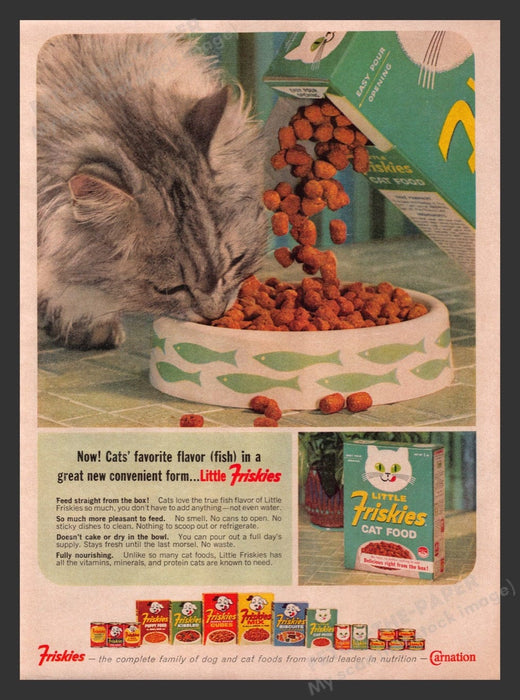1964 Little Friskies Cat Food Gray Kitty Print Advertisement Ad