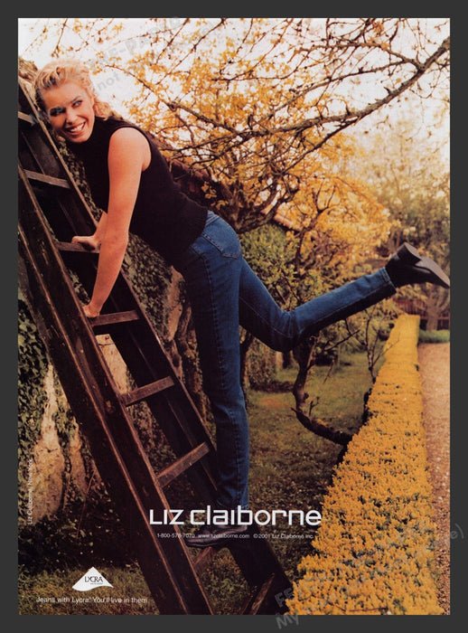 Liz Claiborne 2000s Print Advertisement 2001 Ladder Rebecca Romijn Clothing Fetch the Paper!