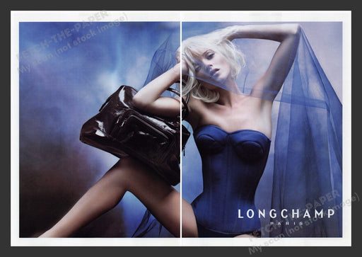 Longchamp 2000s Print Advertisement (2 pages) 2007 Handbag Kate Moss Leg Bustier Fetch the Paper!