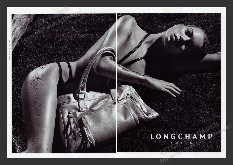 Longchamp 2000s Print Advertisement (2 pages) 2007 Kate Moss Sexy Shinny Model Fetch the Paper!