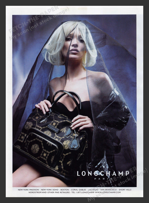Longchamp 2000s Print Advertisement 2007 Handbag Purse Kate Moss Paris Fetch the Paper!