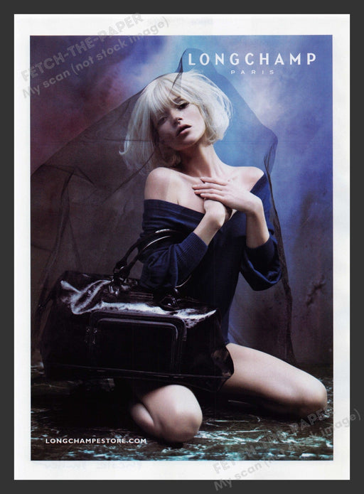 Longchamp 2000s Print Advertisement 2007 Handbag Purse Kate Moss Paris Water Fetch the Paper!