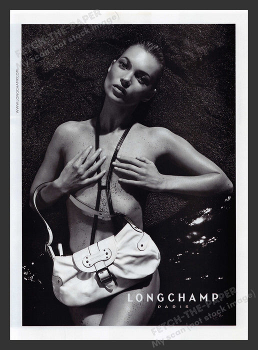 Longchamp 2000s Print Advertisement 2007 Naked Kate Moss Handbags Fetch the Paper!