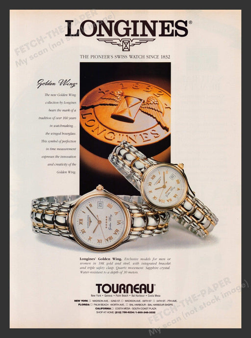 Longines 1990s Print Advertisement 1995 Watch Golden Wing Collection Fetch the Paper!