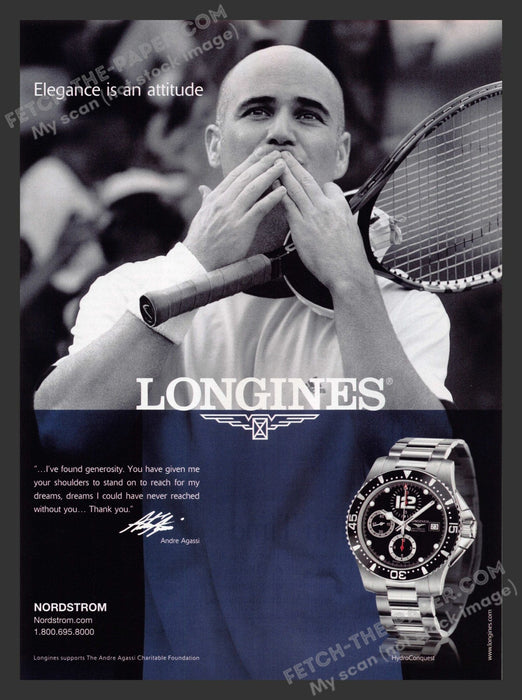 2007 Print Advertisement Longines Watches Andre Agassi Athlete Ad.