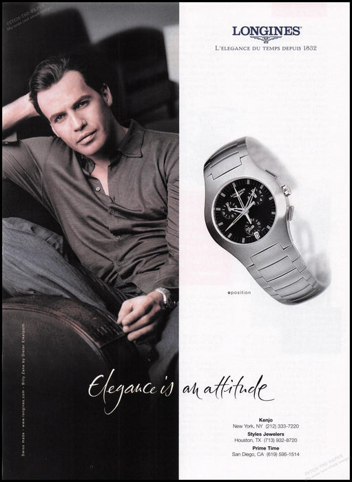 Longines Watches Billy Zane 2000s Print Advertisement Ad 2002 An Attitude Fetch the Paper!