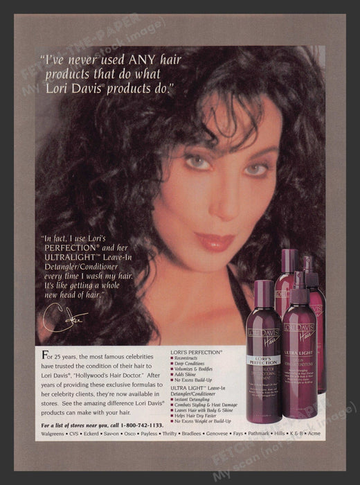 Lori Davis Hair Cher Singer 1990s Print Advertisement 1995 Fetch the Paper!