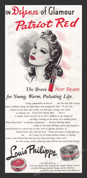 1940 Louis Philippe Lips "Patriot Red" Color Print Advertisement Ad