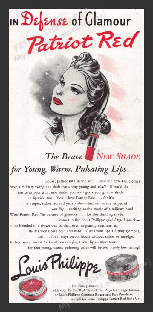 1940 Louis Philippe Lips "Patriot Red" Color Print Advertisement Ad