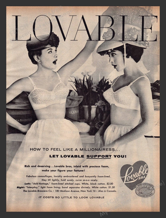 1956 Lovable Bra Twins Hats Print Advertisement Ad