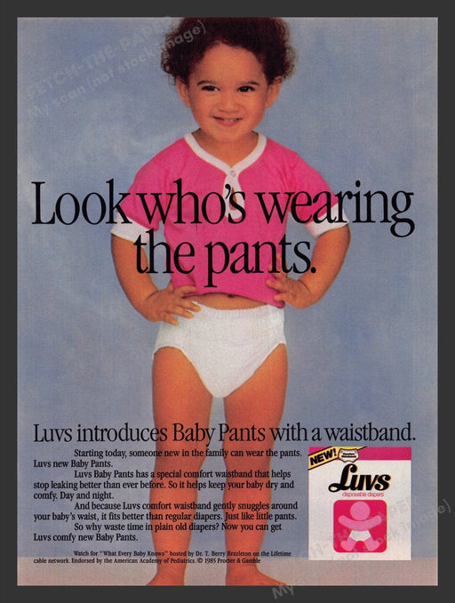 1986 Luvs Baby Pants "Look who's wearing the pants" Print Advertisement Ad
