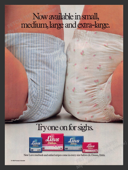 1991 Luvs Deluxe Diapers "Try one on for sighs" Print Advertisement Ad