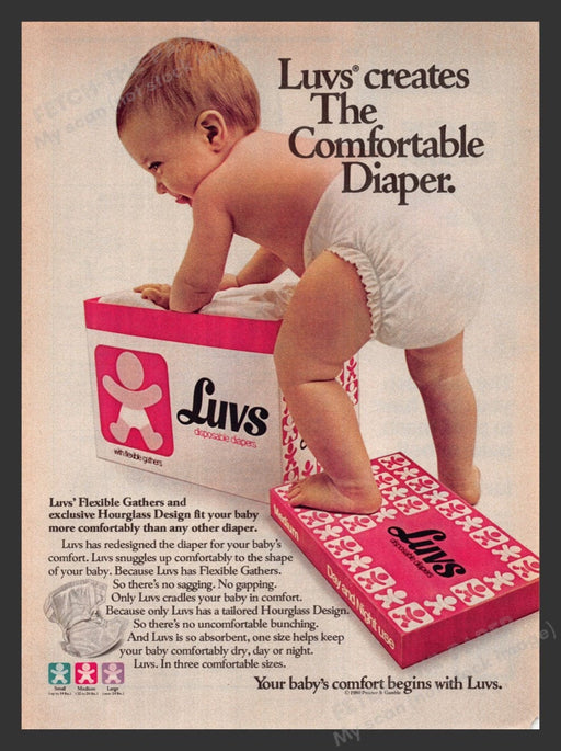 1981 Luvs Disposable Diapers Baby's Comfort Climbing Print Advertisement Ad