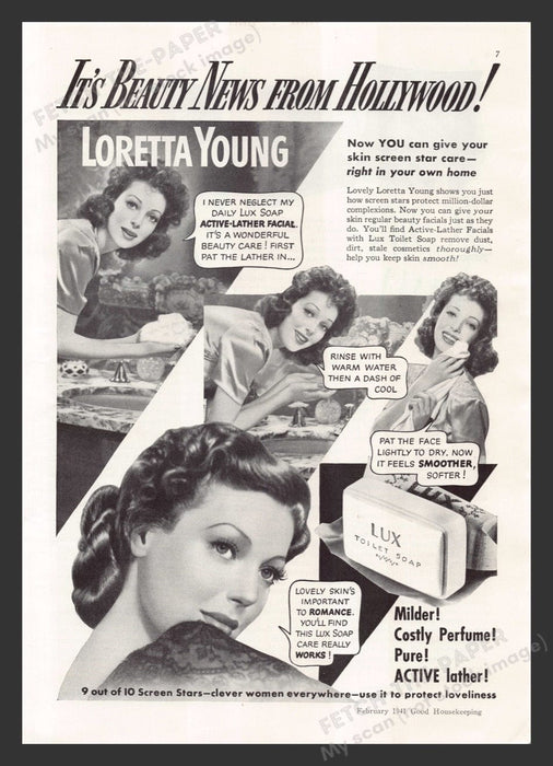 1941 Lux Toilet Soap Loretta Young Print Advertisement Ad