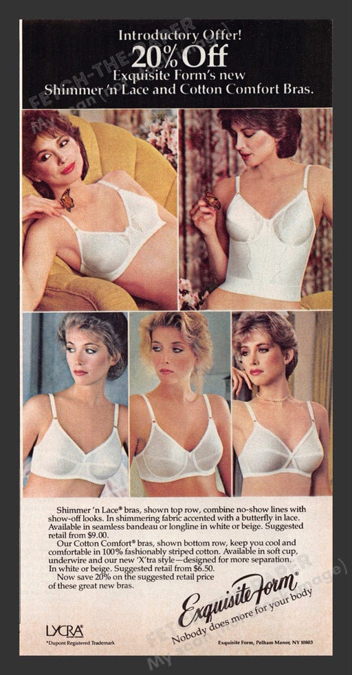 1983 Lycra Exquisite Form Shimmer 'n Lace Bra Print Advertisement Ad