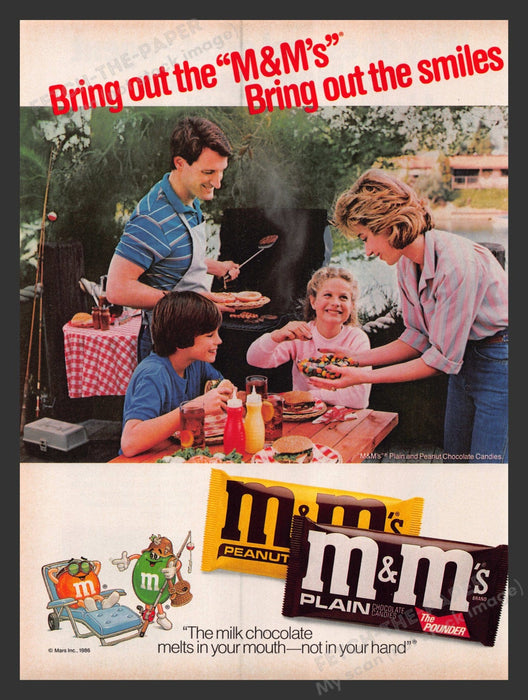 1986 M&M's Candy Family BBQ Picnic Print Advertisement Ad