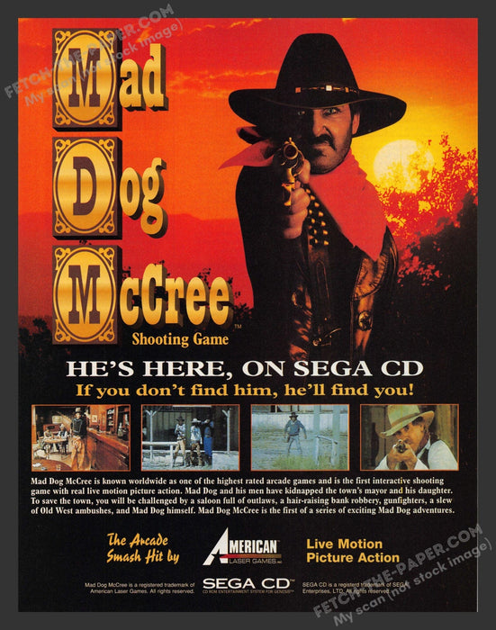 1993 Print Advertisement Mad Dog McCree Shooting Video Game Ad.