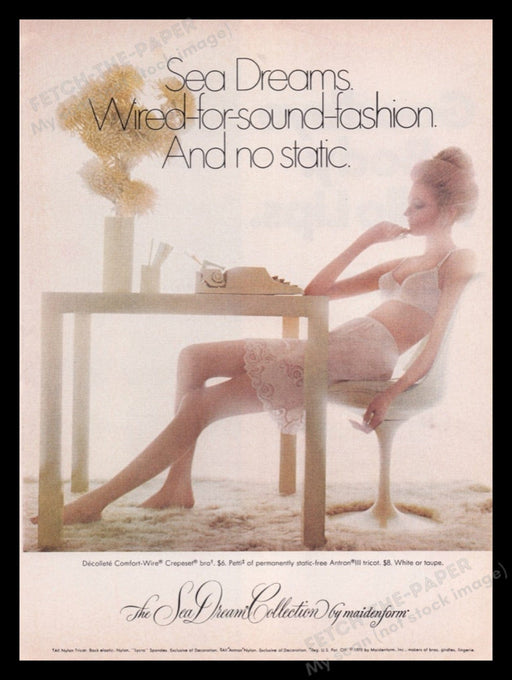 Maidenform Lingerie 1970s Print Advertisement Ad 1970 Sea Dream Collection Fetch the Paper!