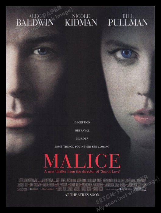 Malice Movie Release 1990s Print Advertisement Ad 1993 Baldwin Kidman Fetch the Paper!